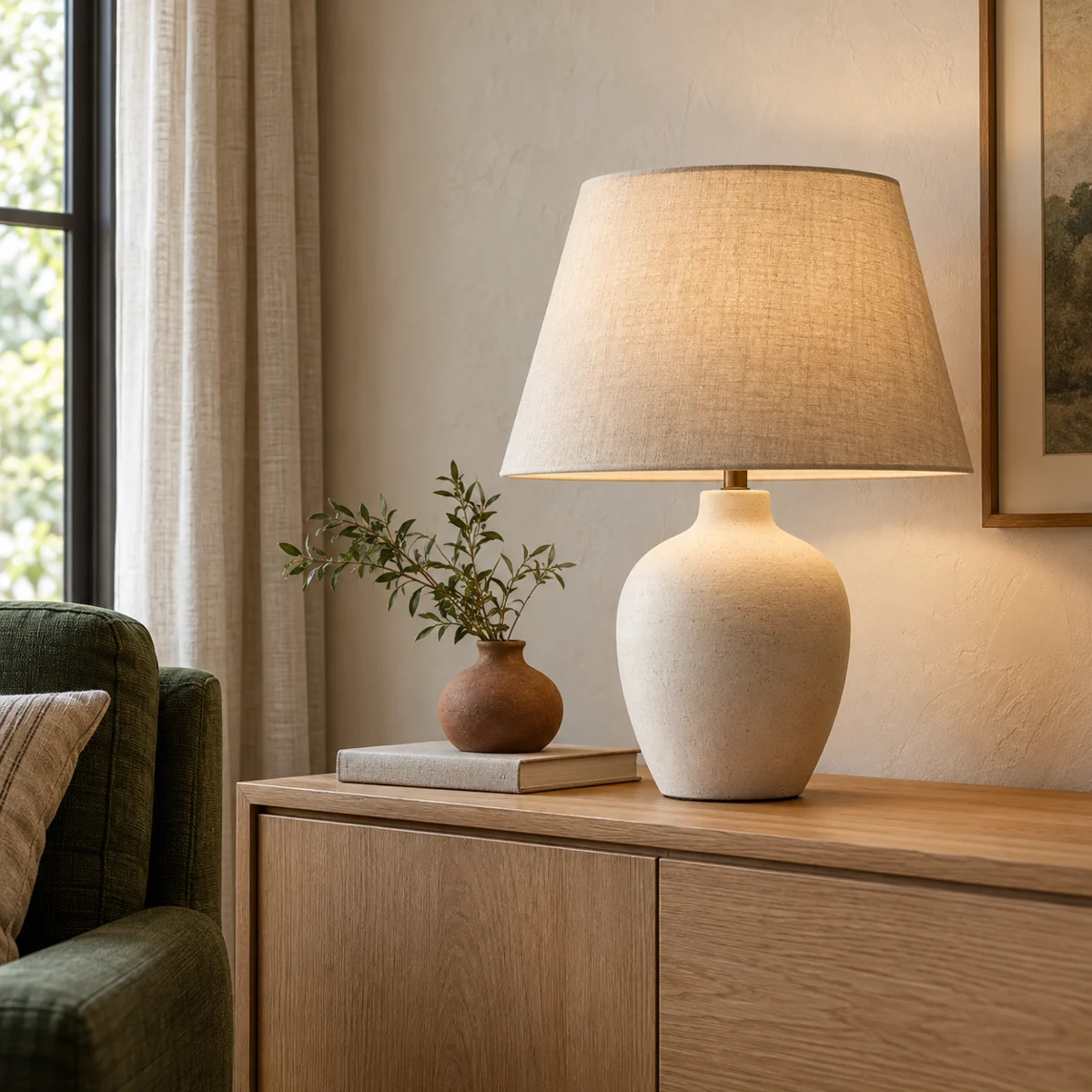 Warm table lighting in a quiet corner