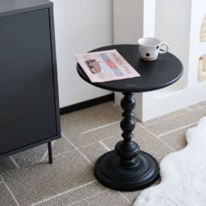 Vereba Black Pedestal Side Table - Matte Black product photograph showing the physical Vereba branding.