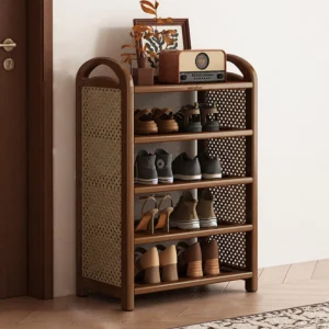 Vereba Woven Panel Shoe Rack - Walnut, 5 Tiers, 19.7 in product photograph showing the physical Vereba branding.