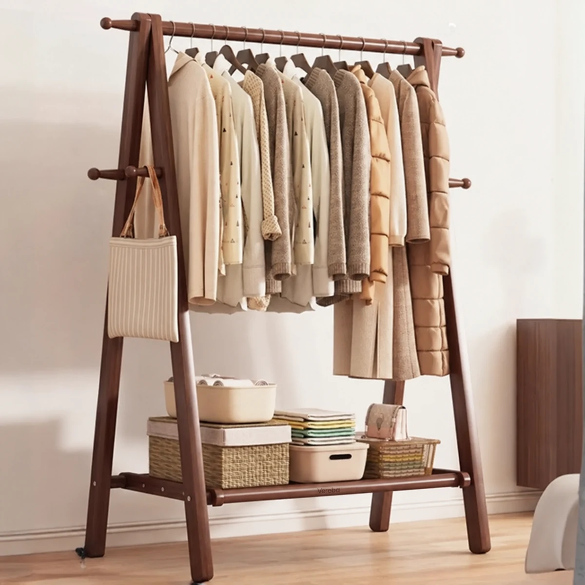Vereba Folding Beech Clothes Rail - Nut Brown, 31.5 in product photograph showing the physical Vereba branding.