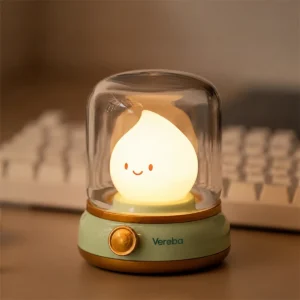 Vereba Flame Glow Bedside Lamp - Green product photograph showing the physical Vereba branding.